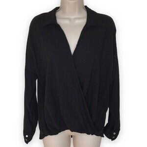 Lovestitch Surplice Faux Wrap Long Sleeve Hi Low Black Blouse Women Size Medium